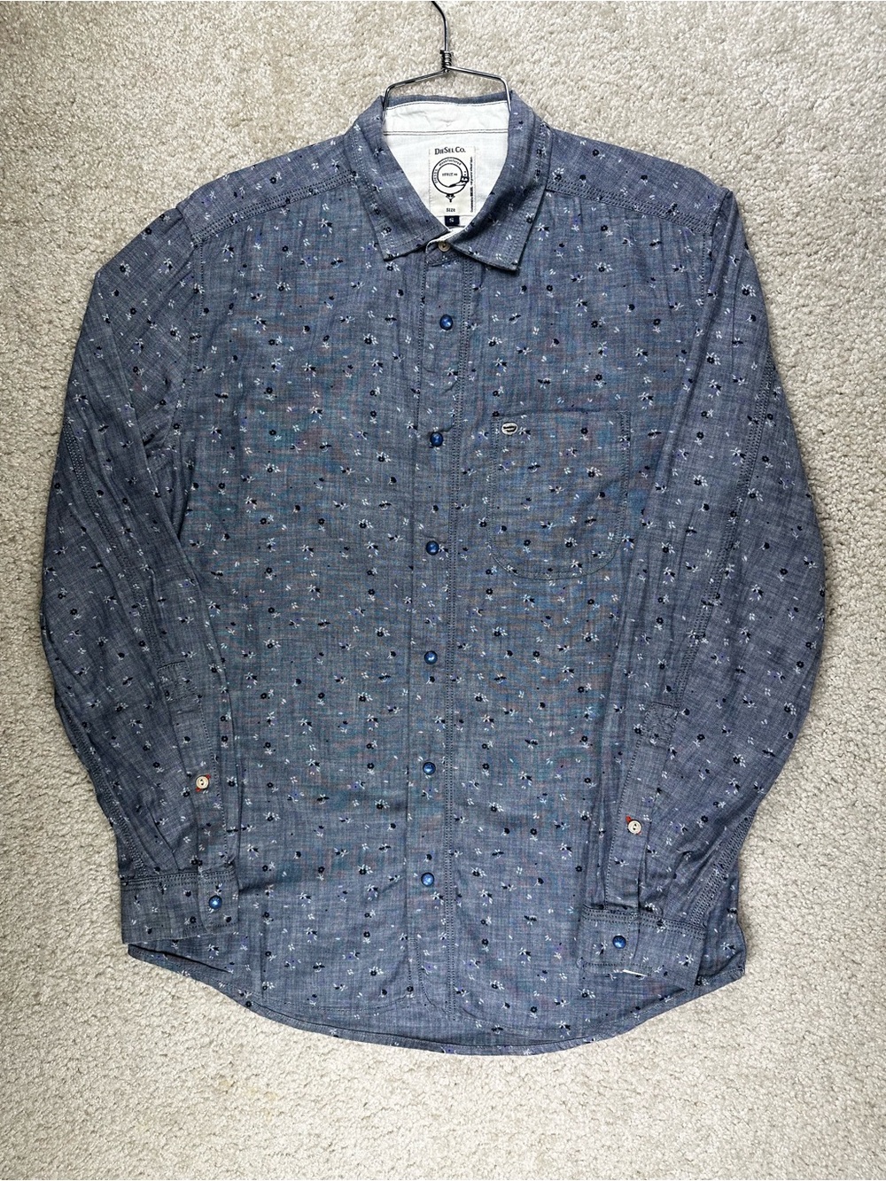 Diesel Men's Navy Blue Patterned Button-Down Shirt